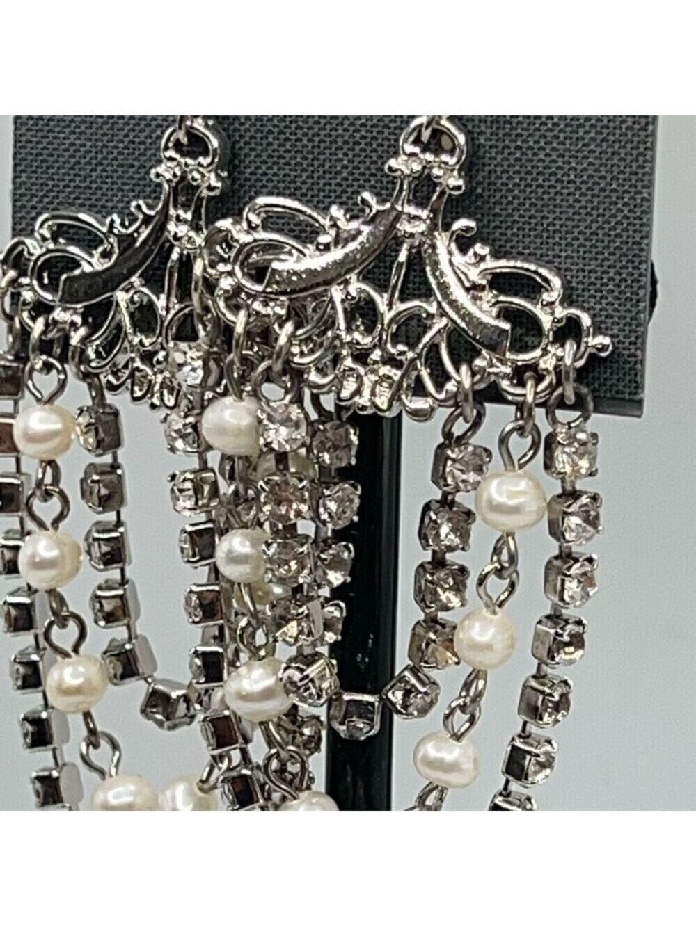 Silver Crystal & Pearl G by Gennaro Earrings